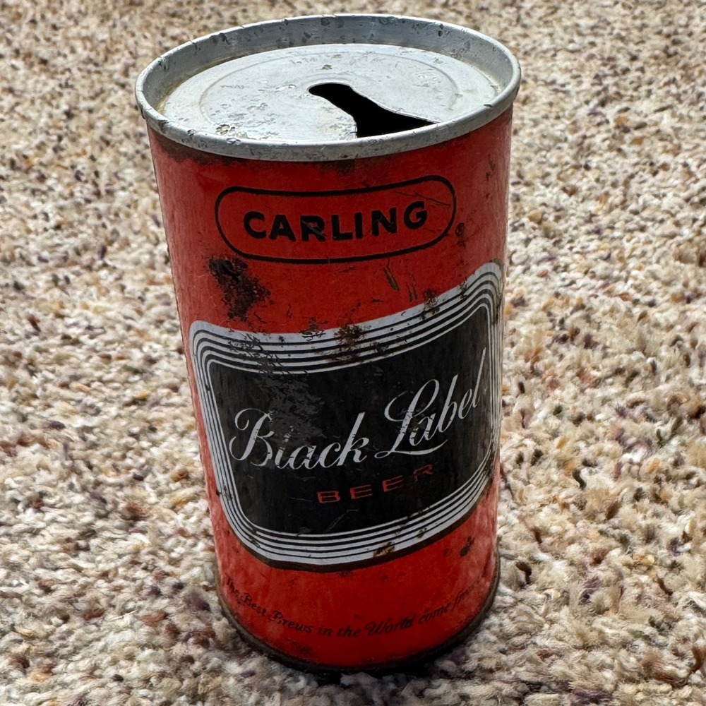 Vintage Carling Black Label Beer Can 12oz Pull Tab Atlanta GA World Map‎ Design